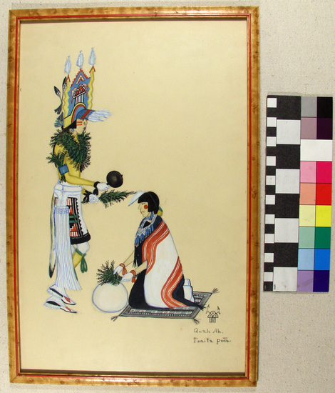 Hearst Museum object titled Watercolor painting, accession number 17-293, described as Corn dance ceremony.