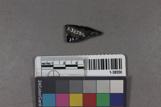 Hearst Museum object titled Point, accession number 1-38550, described as Obsidian, base missing.