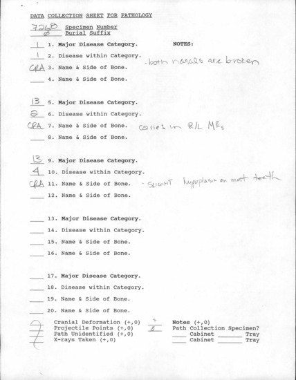 Documentation associated with Hearst Museum object titled Human remains, accession number 12-7588(0), described as Adult [female symbol]