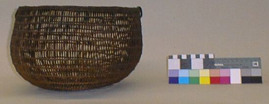 Hearst Museum object titled Treasure basket, accession number 1-9543, described as Trinket basket; twined. Warp and weft are Hazel (Corylus cornuta californica).