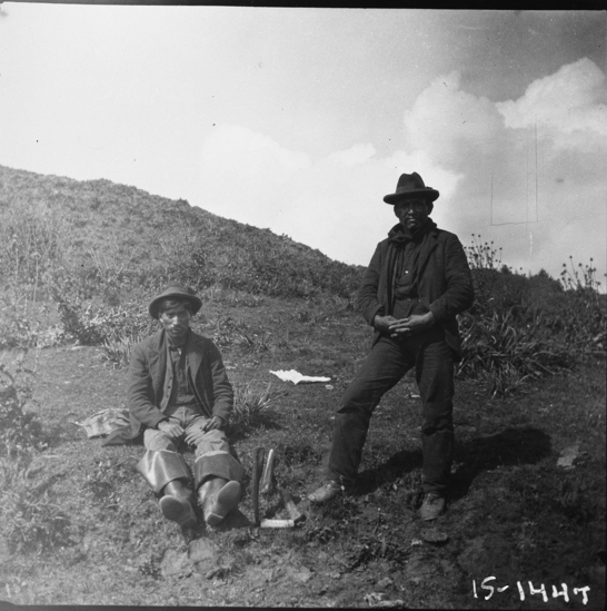 Hearst Museum object titled Black-and-white negative, accession number 15-1447, described as Yurok men from near Requa