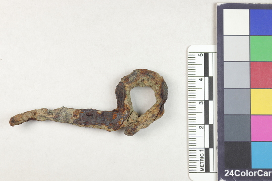 Hearst Museum object titled Nailhook, accession number 8-1085, described as Iron nail-hook; loop on one end.