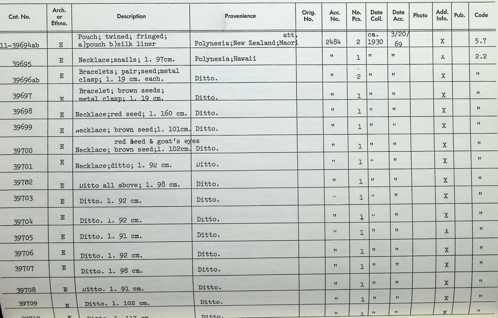Hearst Museum object 3 of 3 titled Necklace, accession number 11-39705, described as Made with brown seeds and scattered red seeds, "goat's eyes," and Coix lachryma-Jobi ("Job's tears").