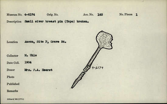 Documentation associated with Hearst Museum object titled Tupu, accession number 4-6174, no description available.