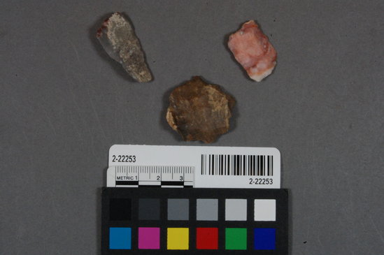 Hearst Museum object titled Worked stone fragments, accession number 2-22253, described as Worked fragments of flint