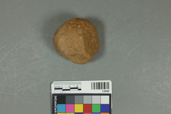 Hearst Museum object titled Chunk, accession number 5-8049, described as chunk; round; (bola-like); cortex remaining; L 6cm