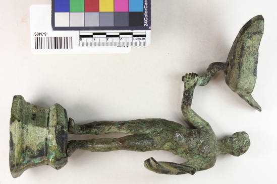 Hearst Museum object titled Figurine, accession number 8-3469, described as Dionysos; bronze statuette 20.3cm hi. max