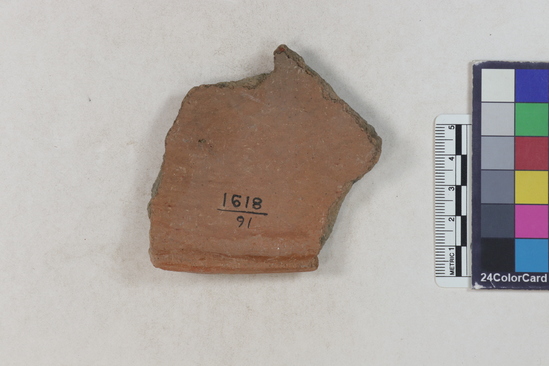 Hearst Museum object 1 of 160 titled Potsherd, accession number 16-8191, described as Potsherd: rims Section of Manta on beach currently inhabited. Numbers  8111 to 8194 are sherds picked up on beach at low tide.