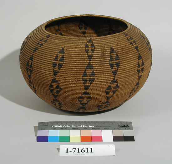 Hearst Museum object titled Bowl basket, accession number 1-71611, described as Coiled, bowl shape with incurving rim.