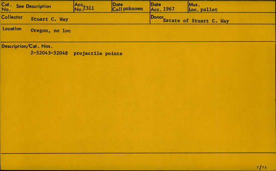 Documentation associated with Hearst Museum object titled Projectile point, accession number 2-52046, described as Projectile point