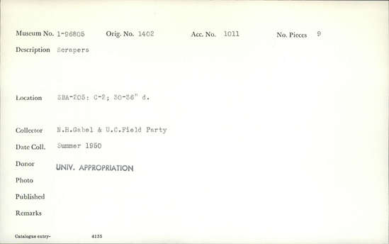 Documentation associated with Hearst Museum object titled Scrapers, accession number 1-96805, described as Scrapers.