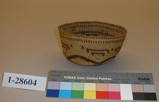 Hearst Museum object titled Basket, accession number 1-28604, described as Twined tule basketry dish.