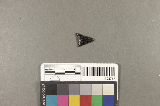 Hearst Museum object titled Point, accession number 1-24712, described as Obsidian; small nearly equilateral triangle.