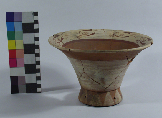 Hearst Museum object 1 of 4 titled Bowl with rattle, accession number 4-2645, described as Flaring flat-bottomed bowl, with base containing rattle.