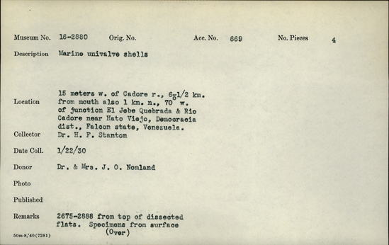 Documentation associated with Hearst Museum object titled Shell, accession number 16-2880, described as Marine univalve shells