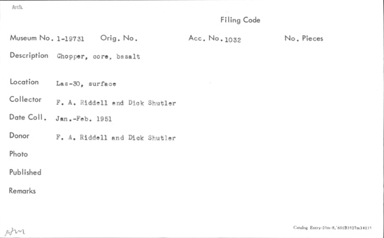 Documentation associated with Hearst Museum object titled Basalt artifact fragment, accession number 1-193731, described as basalt artifact frag., 6.7cm