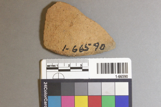 Hearst Museum object titled Potsherd, accession number 1-66590, described as Cronise Brown (residual clay), scoop rim.