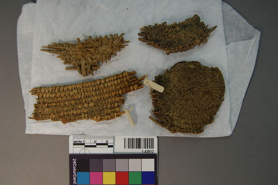 Hearst Museum object titled Tray fragments, accession number 1-43912, described as Coiled basketry