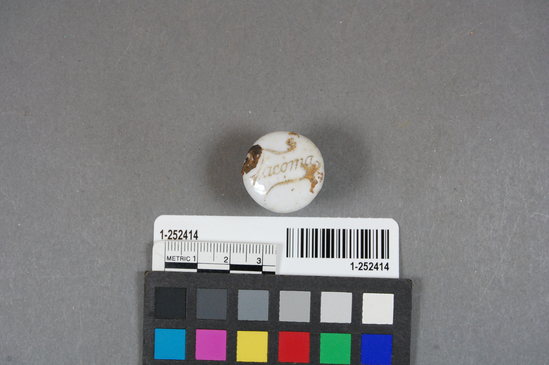 Hearst Museum object 2 of 4 titled Bottle stopper, accession number 1-252414, described as refined white earthenware maker's mark stopper