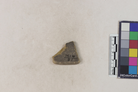 Hearst Museum object 157 of 160 titled Potsherd, accession number 16-8191, described as Potsherd: rims Section of Manta on beach currently inhabited. Numbers  8111 to 8194 are sherds picked up on beach at low tide.