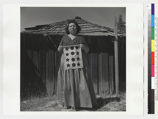 Hearst Museum object titled Black-and-white negative, accession number 15-20205, described as Essie Parrish with costume no. 16; regalia for Maru