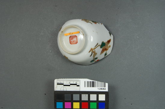 Hearst Museum object titled Shard, porcelain, accession number 1-246464, described as Ceramic bowl; base rim; hand-painted porcelain; stamp (trademark)