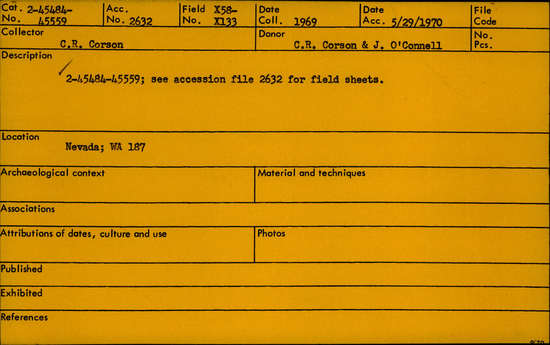 Documentation associated with Hearst Museum object titled Flake, accession number 2-45554, described as No description given on catalog card.