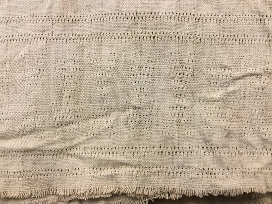 Hearst Museum object 3 of 8 titled Cloth, accession number 4-6722, described as White cotton cloth with openwork decoration