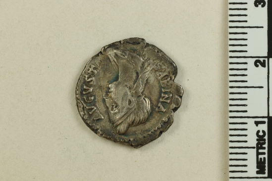 Hearst Museum object titled Coin: ar denarius, accession number 8-9436, described as AR denarius. Sabina. Obverse: Head. Reverse: Concordia.