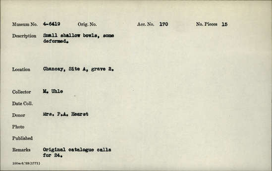 Documentation associated with Hearst Museum object titled Bowls, accession number 4-6419e, no description available.