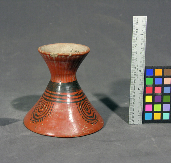 Hearst Museum object titled Goblet, accession number 3-10417, described as Goblet, black and white on red; height 110mm.