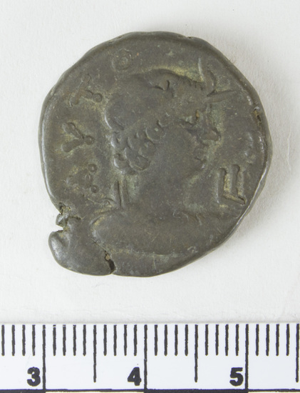 Hearst Museum object 4 of 6 titled Coin: billon tetradrachm, accession number 6-22564, described as Head of Nero, r. radiate