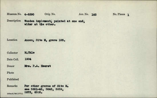 Documentation associated with Hearst Museum object titled Tool, accession number 4-6290, no description available.