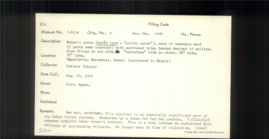 Documentation associated with Hearst Museum object titled Blouse, accession number 7-5118, described as Woman’s blouse (bluska); for wearing under a coat; factory made from synthetic material (rayon?); long-sleeved