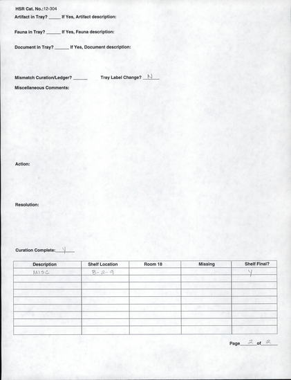 Documentation associated with Hearst Museum object titled Human remains, accession number 12-304, described as Nearly complete skull of a male, age approximately 30 years.