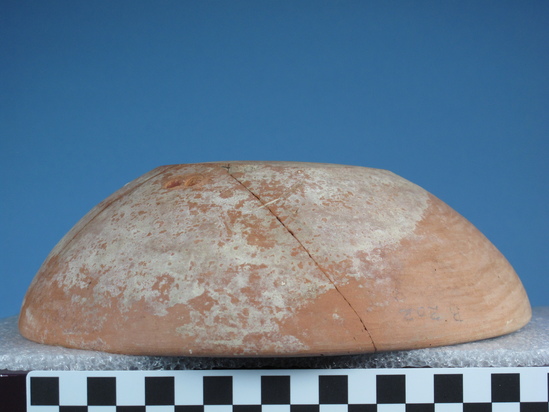 Hearst Museum object 51 of 66 titled Broken bowl, accession number 6-5728, described as Pottery: smooth pinkish bowl, broken burnished lines inside and out.  Diameter 20cm, height 6cm.