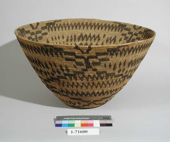 Hearst Museum object titled Basket, accession number 1-71600, described as Coiled, wide mouth, sloping sides.