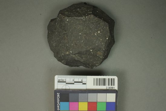 Hearst Museum object titled Core, accession number 2-36981, described as Plano-covex core or tool; rhyolite