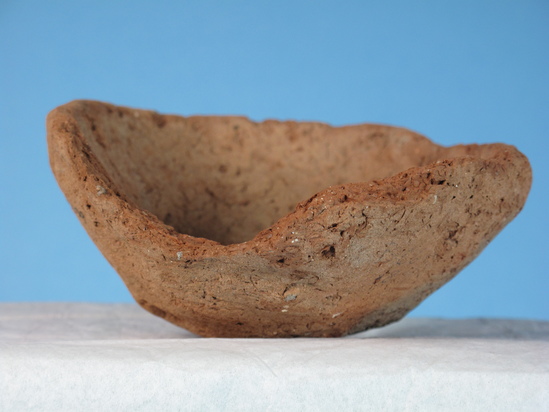 Hearst Museum object 20 of 26 titled Broken dish, accession number 6-8098, described as Pottery: rough brown dish, rim broken; diameter 11 cm., height 4cm.