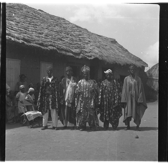 Hearst Museum object titled Black-and-white negative, accession number 15-31057, described as Black-and-white negative, Nigeria, Meko, Oni Meko and chiefs, 1950-1951