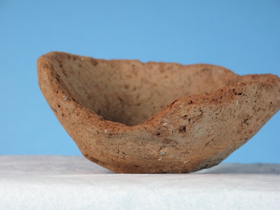 Hearst Museum object 5 of 26 titled Broken dish, accession number 6-8098, described as Pottery: rough brown dish, rim broken; diameter 11 cm., height 4cm.