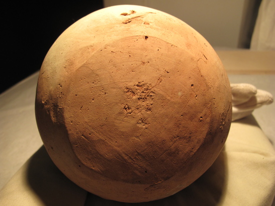 Hearst Museum object 68 of 85 titled Broken jar, accession number 6-5740, described as Pottery: smooth pinkish globose jar, rim broken
