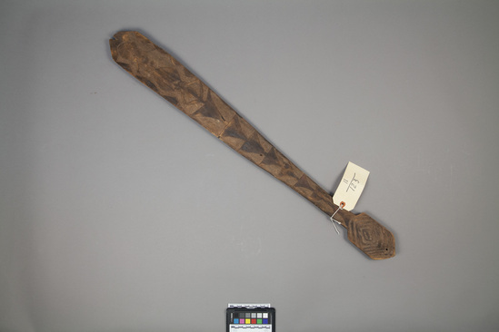 Hearst Museum object titled Club / paddle, accession number 11-123, described as Paddle or club; carved