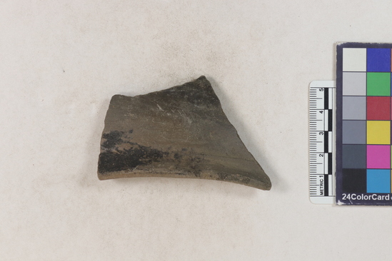 Hearst Museum object 39 of 160 titled Potsherd, accession number 16-8191, described as Potsherd: rims Section of Manta on beach currently inhabited. Numbers  8111 to 8194 are sherds picked up on beach at low tide.