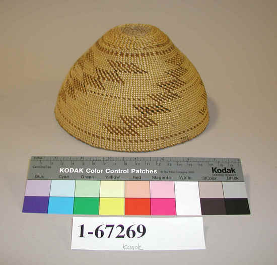 Hearst Museum object 2 of 2 titled Hat, accession number 1-67269, described as Flexible basketry hat, with twined warps.