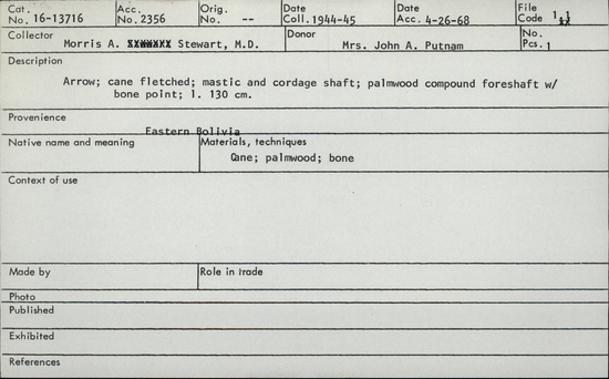 Documentation associated with Hearst Museum object titled Arrow, accession number 16-13716, no description available.