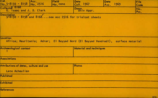 Documentation associated with Hearst Museum object titled Flake, accession number 5-8139, described as flake; triangular outline; all edges smoothed