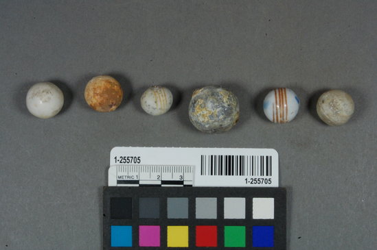 Hearst Museum object titled Ceramic marbles, accession number 1-255705, described as whole ceramic marbles
