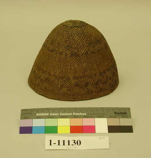 Hearst Museum object titled Cap, accession number 1-11130, described as Basketry, diagonal twined weave.