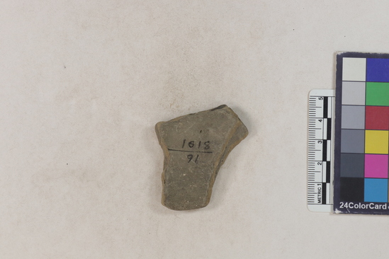 Hearst Museum object 114 of 160 titled Potsherd, accession number 16-8191, described as Potsherd: rims Section of Manta on beach currently inhabited. Numbers  8111 to 8194 are sherds picked up on beach at low tide.